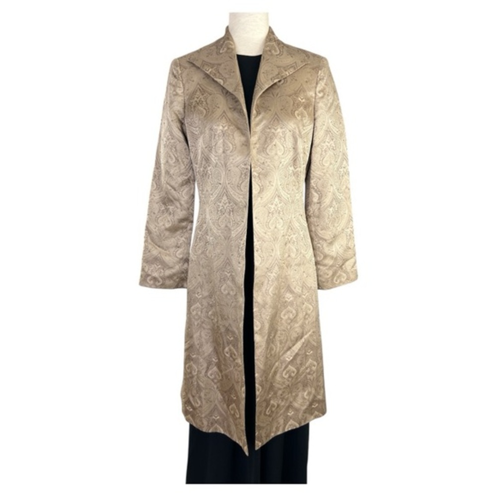 ADRIANNA WOMEN’S TAN OPEN JACKET 100% SILK SHELL  WITH BEAD DETAIL SZ 6